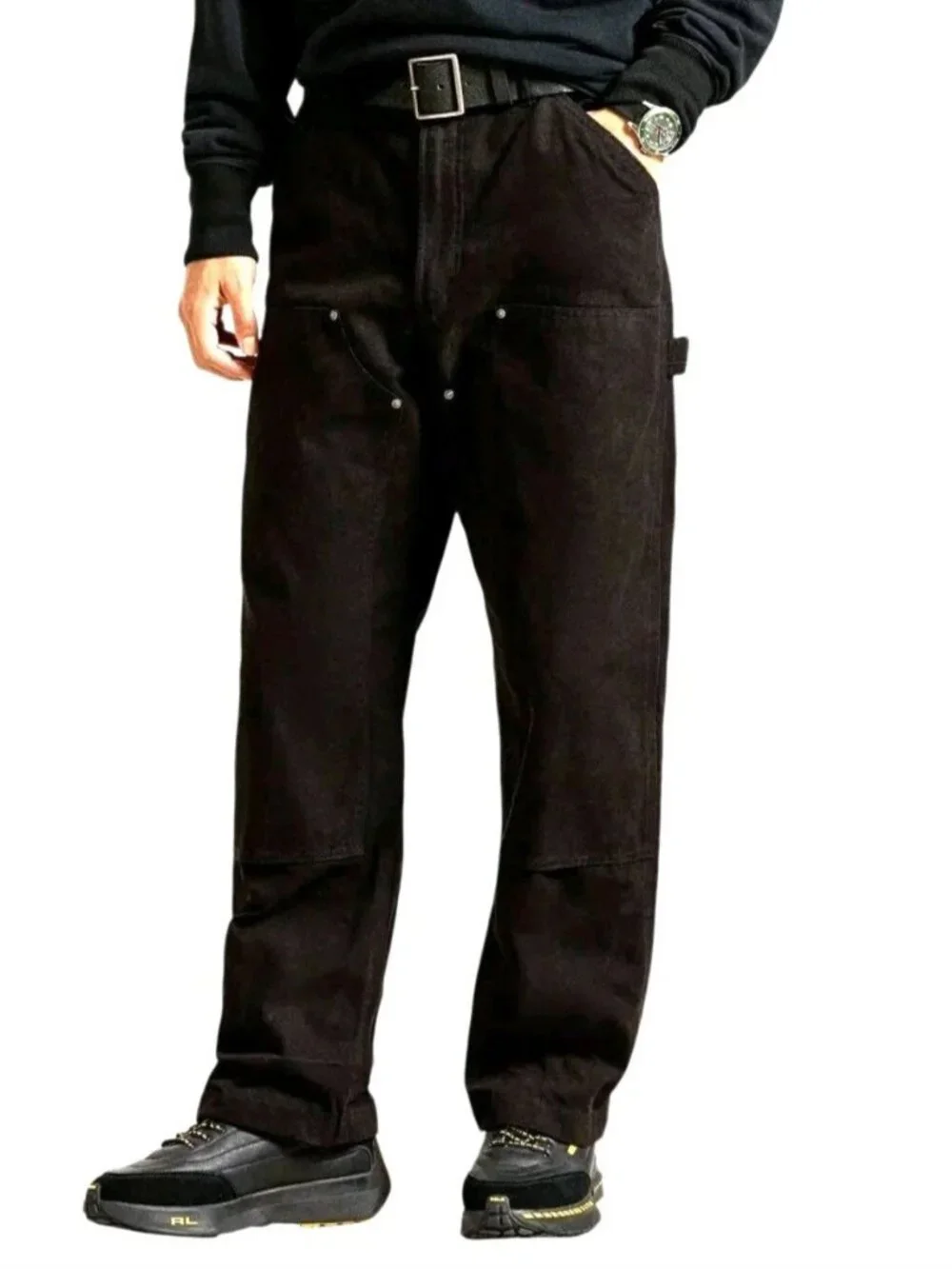 Polo Ralph Lauren Men Size 34 x 34 Jeans Black Double Knee Carpenter Relaxed Fit